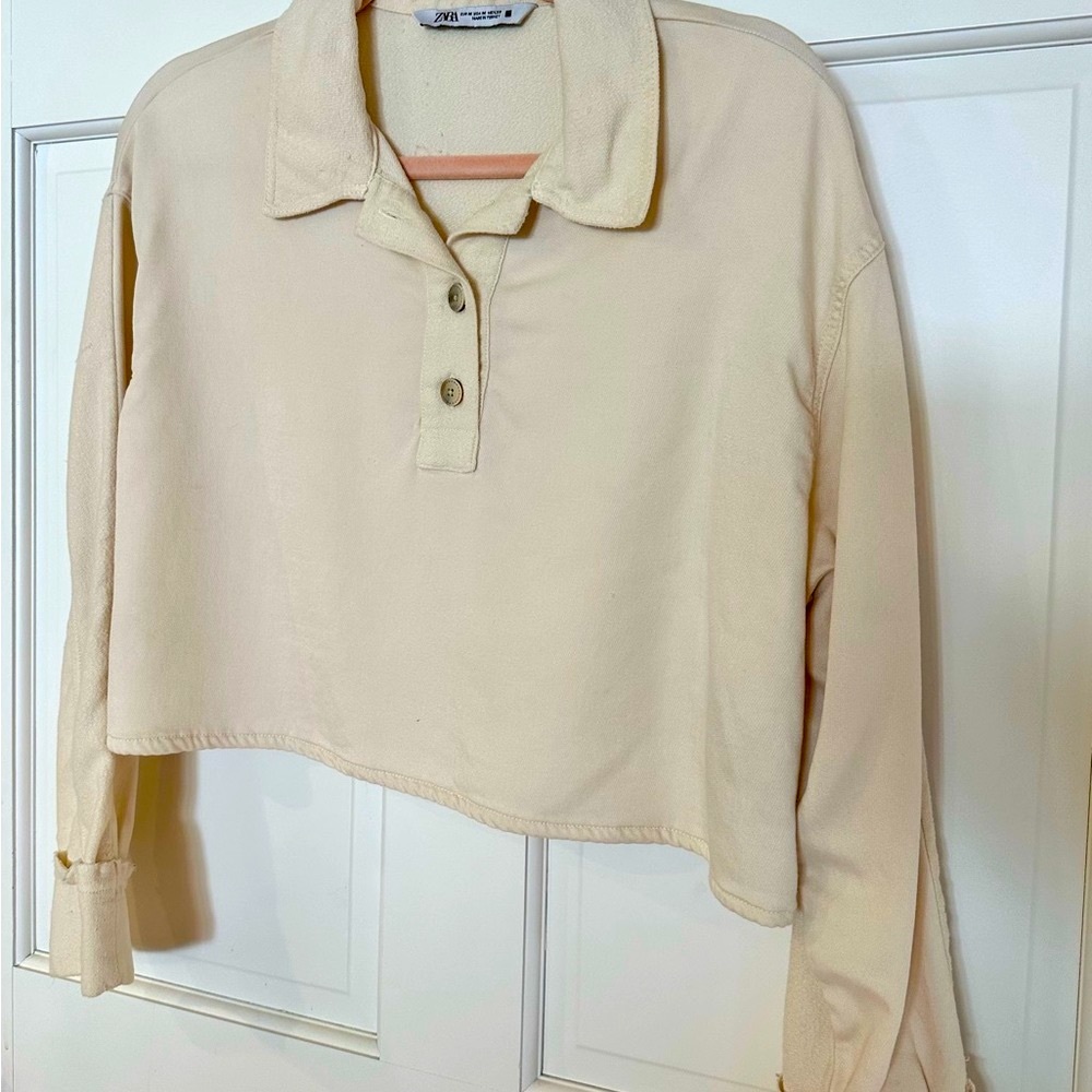 Zara Cream Colored long sleeve Crop Top Size M - Picture 4 of 4